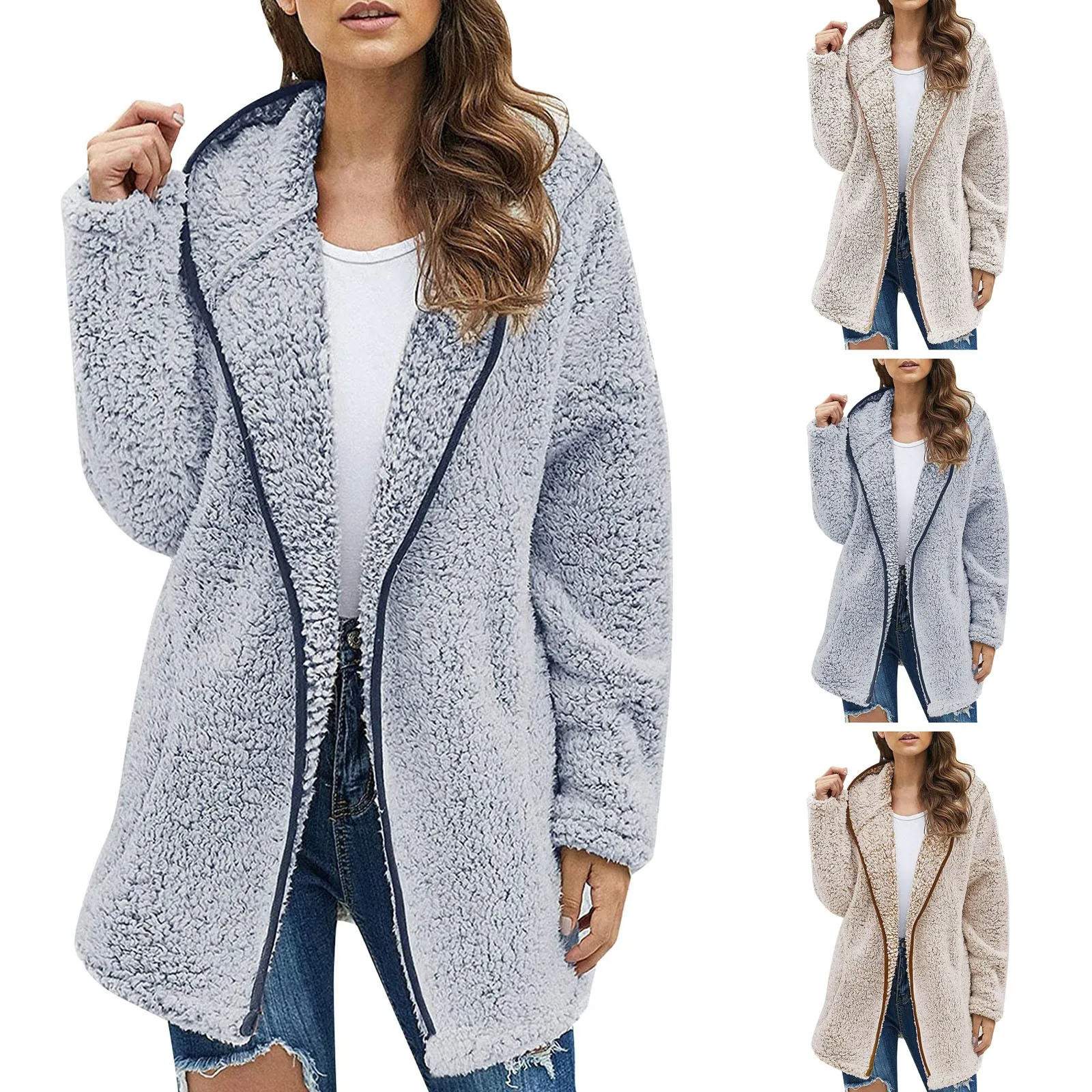 Women\'s Coat 2024 New Fashion Thick Plush Long Sleeve Female Winter Hooded Jacket With Pocket Ladies Fashion Fall Winter Top