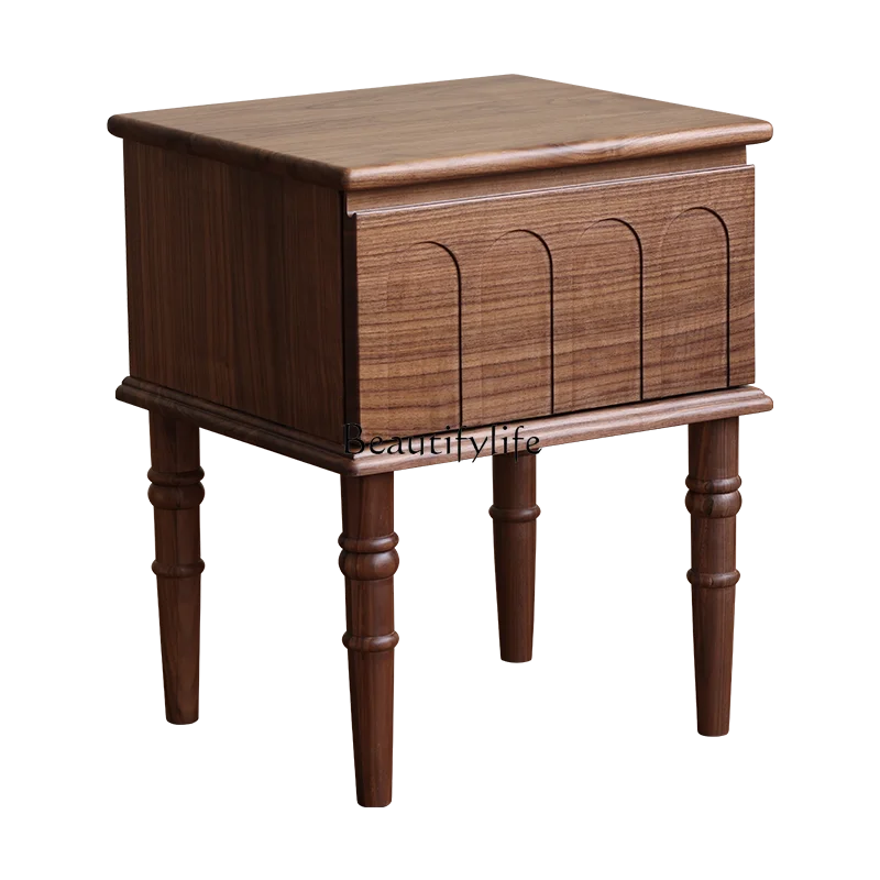 French retro black walnut all solid wood bedside table American storage locker