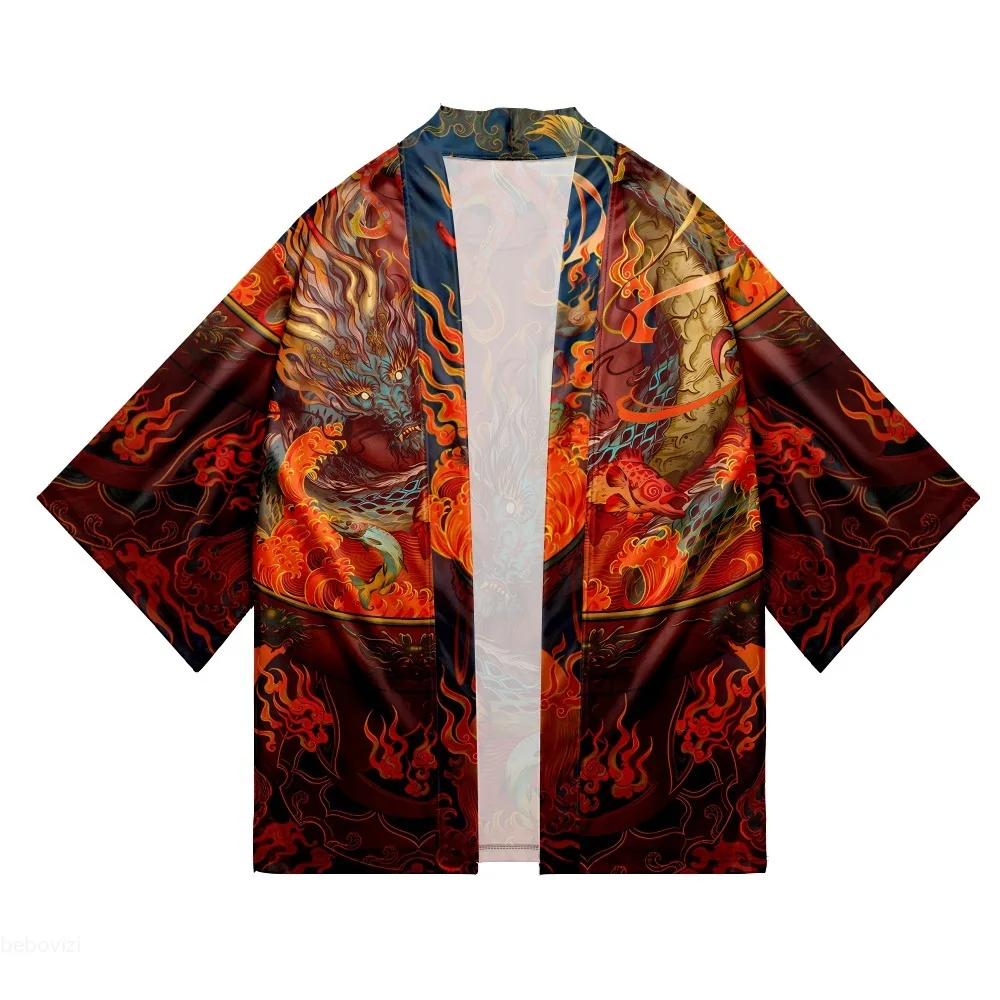 الشارع الشهير سترة يوكاتا تأثيري أنيمي التنين طباعة الساموراي قميص الصينية التقليدية هاوري كيمونو النساء الرجال