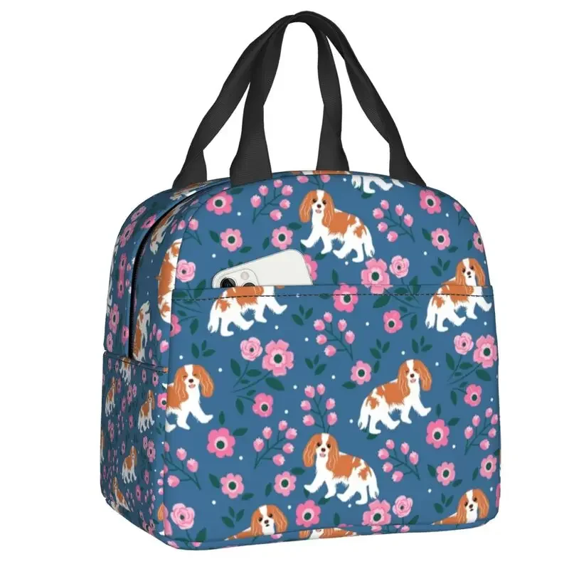 Blenheim Cavalier King Charles Spaniel Dog Thermal Insulated Lunch Bag Play At Night A Garden Lunch Tote Multifunction Food Box