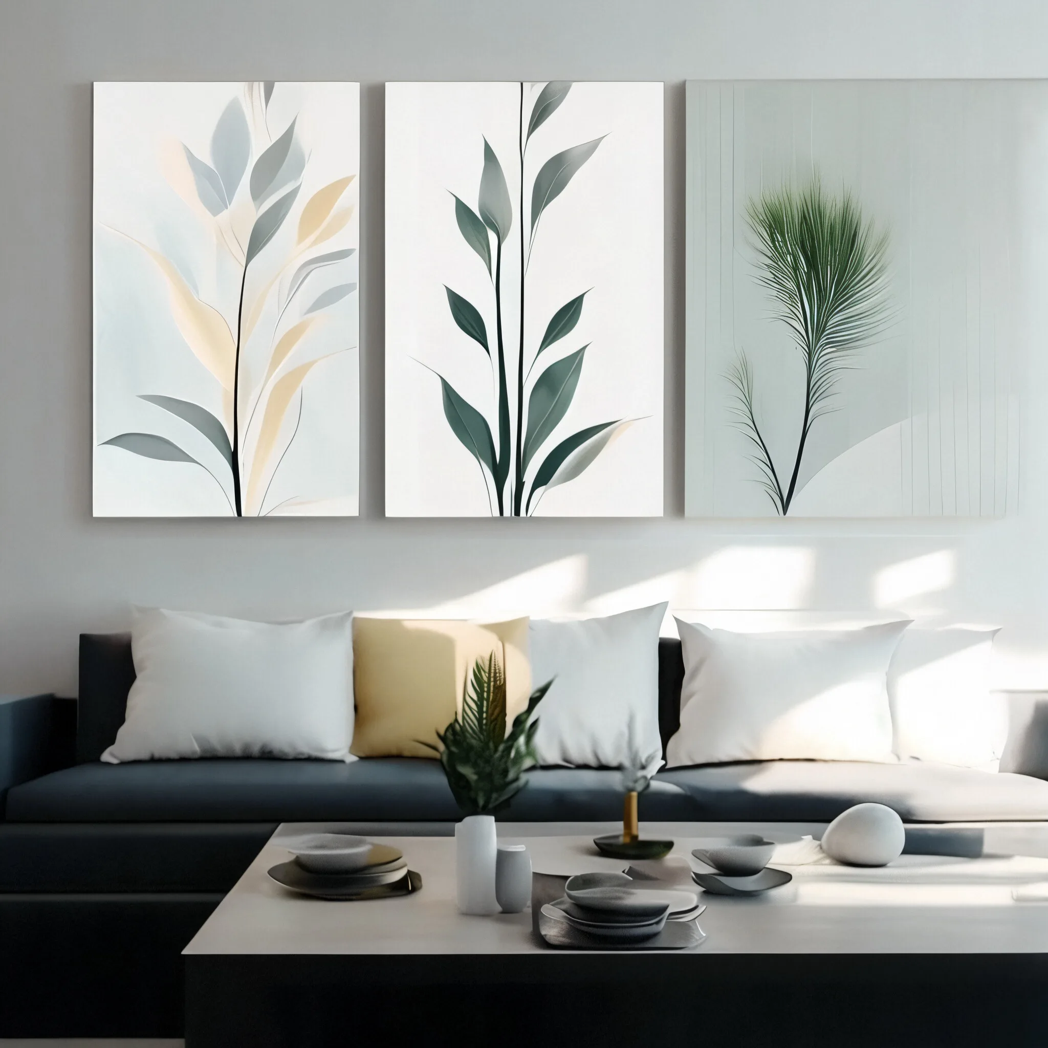 (No frame)2D Flat, 2D Flat, Wall Decor, 3pcs Symphony of Nature: Triptych Floral Canvas Art for Home And Office Walls - Ready