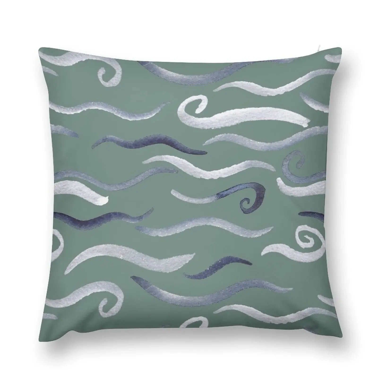 

Sage and blue waves in watercolor Throw Pillow christmas supplies Cushions For Sofa Sofa Cushion Cover pillow