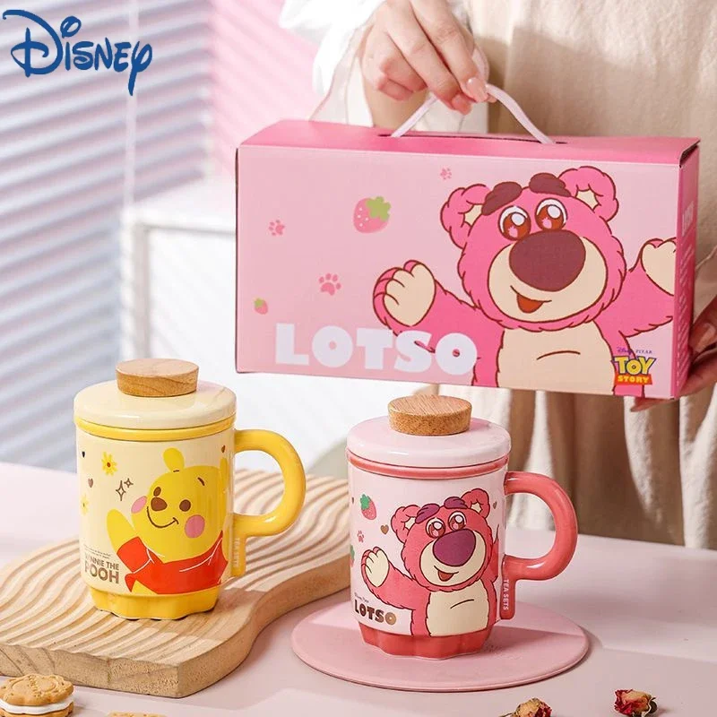 Disney Exquisite Gift Box Cute Ceramic Mug with Lid Lotso Cartoon Creative Large Capacity Kung Fu Tea Separated Tea Cup Gift