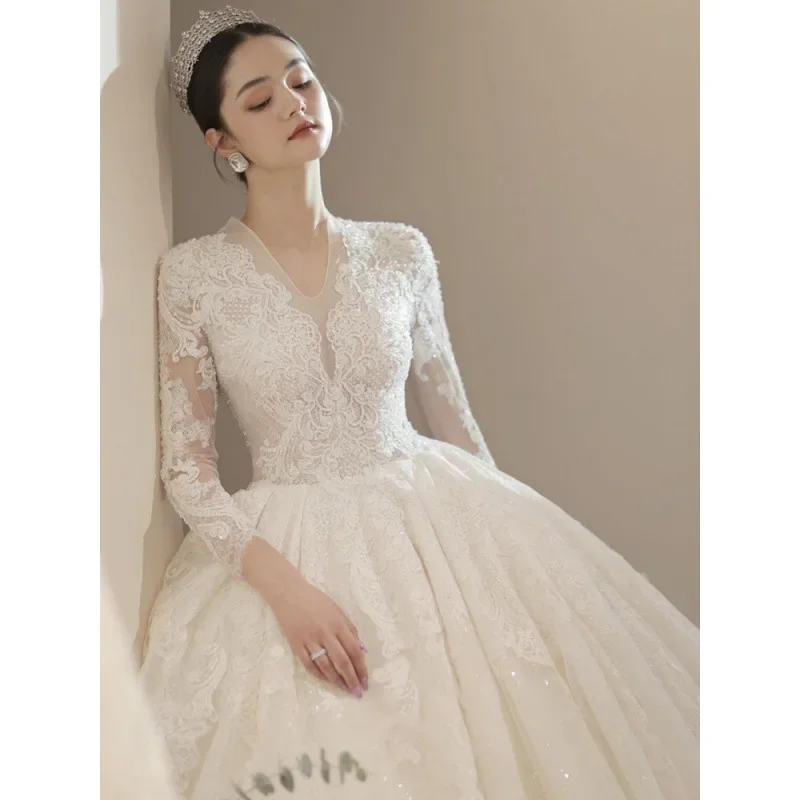 

Main wedding dress 356 bride new winter collar long sleeves trailing palace style