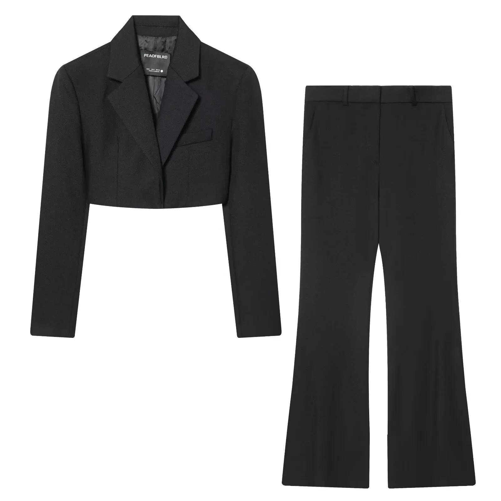 

European and American style 2025 winter new retro short waisted suit jacket + low-waisted flared floor-length pants