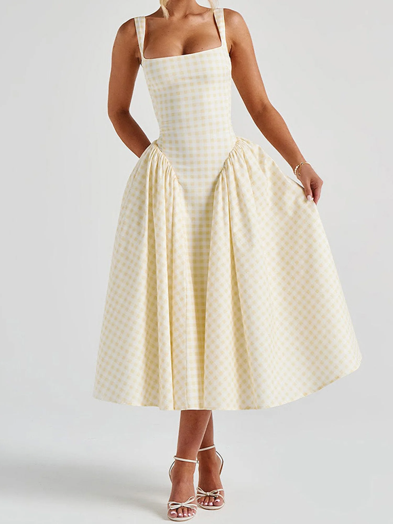 Elegant Floral Print Sleeveless Maxi Dress with V-Neckline and Ruffled Hem for Wedding Party Evening Prom Beach Casual Wear