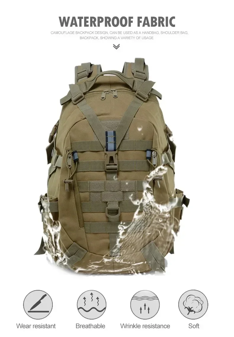 35L Taktischer Rucksack für Herren mit reflektierenden Streifen, modularem MOLLE-System, zum Klettern, Campen, Wandern, Trekking, Fitness, Reisen, Outdoor-Aktivitäten, Jagd, Aufbewahrungstasche – Detail 6