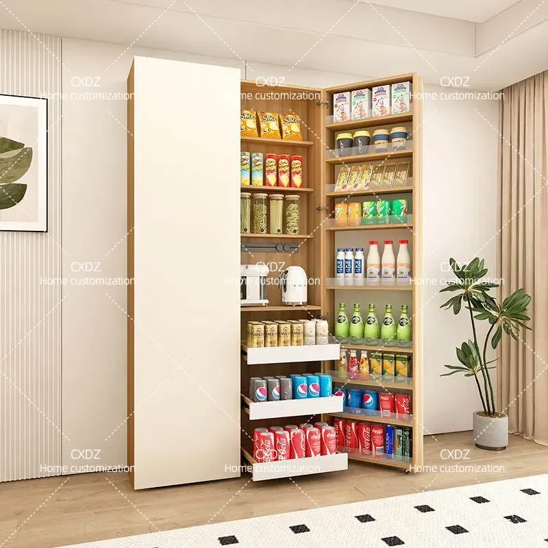 Minimalist Snack Cabinet Large Capacity Dining Storage Locker Wall Mounted Living Room Cupboard with Refrigerator Space