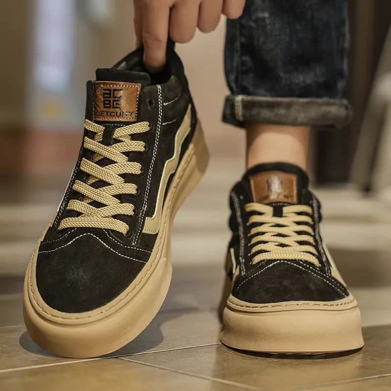 

Unisex High Top Canvas Shoes Spring Summer Autumn Wear Resistant Thick Bottom Retro Board Shoes for Men And Women