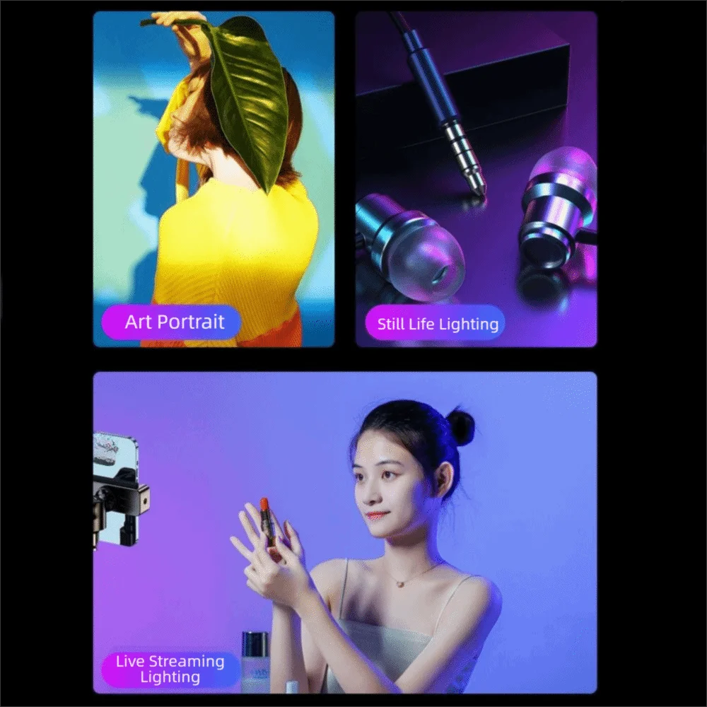 Draagbare Selfie Invullicht Verstelbare Handheld Fotografie Verlichting met Klem RGB Driekleurige LED Video Light Fotografie