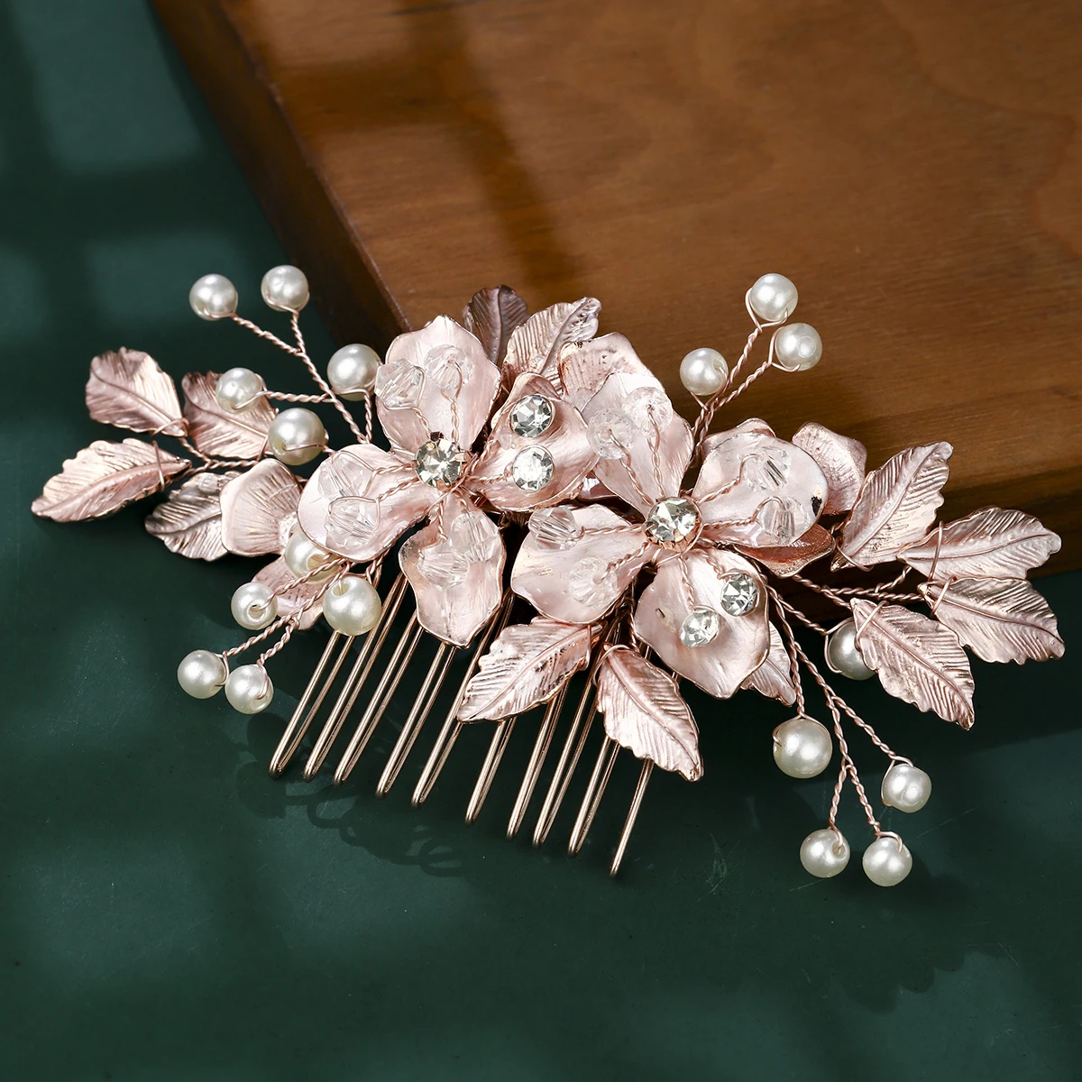 Fashion Palace Vintage Alloy Flower Handmade Bridal Plug Comb Luxury Rhinestone Pearl Hair Comb Bridal Wedding Hair Accessories image 4