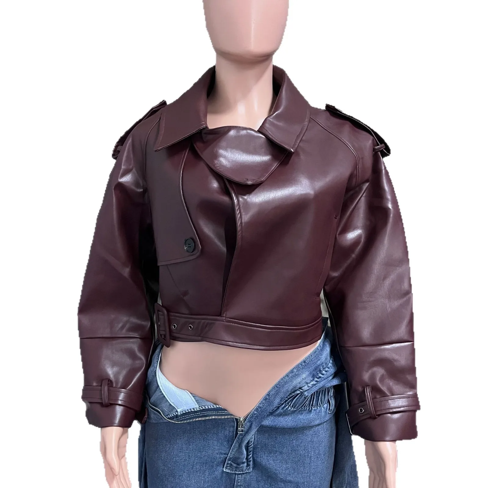 Autumn New Women's Style Fashion Simple Retro Locomotive Style Jacket Lapel Long Sleeve Short Coat