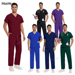 Nurse Scrub Suits Unisex Dental Clinic Women Scrubs Suit Medical Nursing Uniform Set Spa Uniforms Surgical Scrubs Top Pants Mens