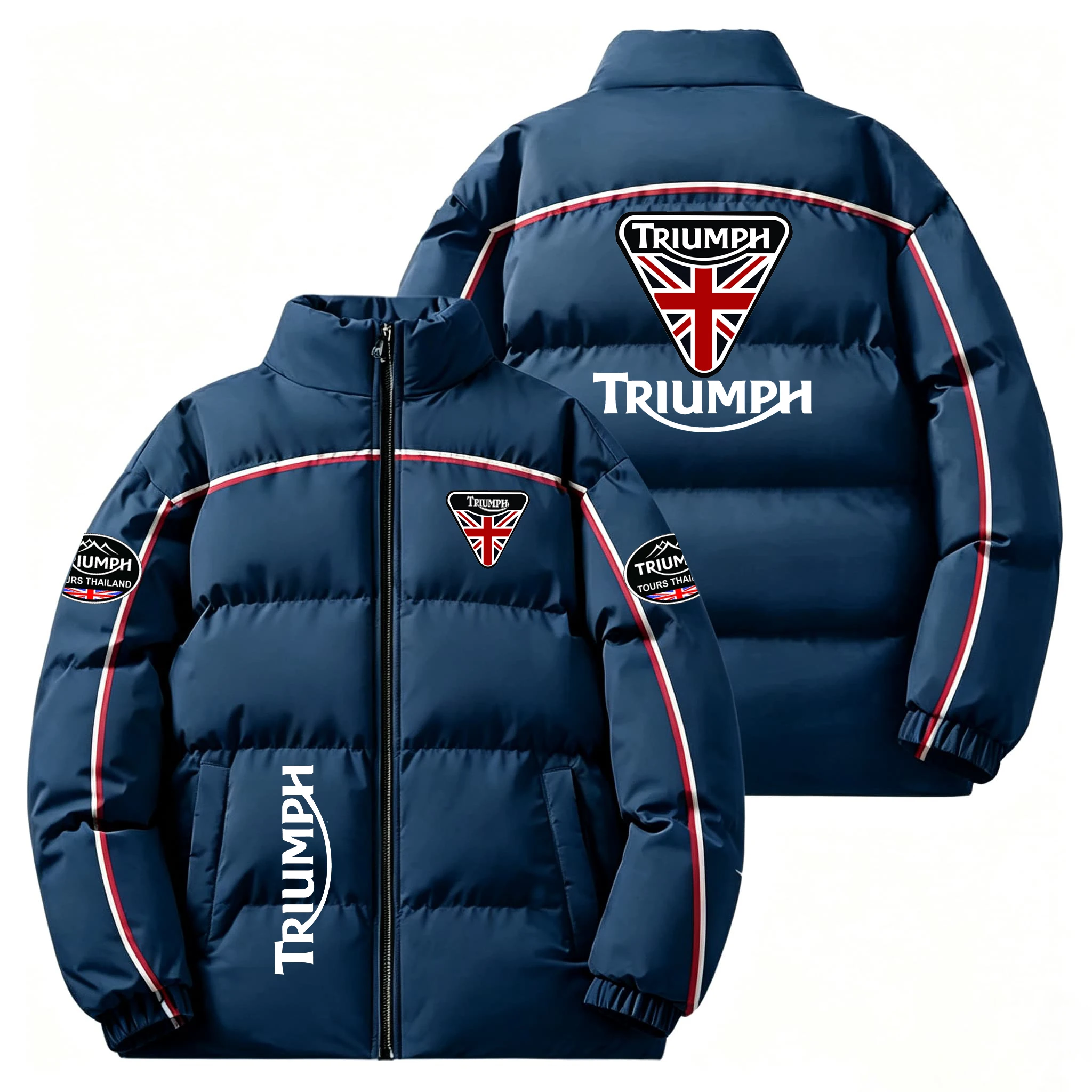 Men Winter Stand Collar Puffer Jacket Thick Warm Coat   Windproof Zip Up Outerwear Casual Streetwear Motorbike Riding Jacket For