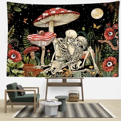 Mushroom Skull Psychedelic Tapestry Sunshine Hippie Flowers Cool Wall Tapestry
