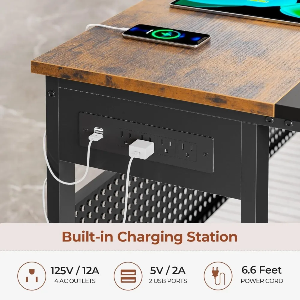 مكتب تنفيذي مقاس 71 بوصة، مكتب على شكل حرف L قابل للعكس مع خزانة ملفات متنقلة ومنافذ طاقة، مكتب كبير مع أدراج، تخزين S