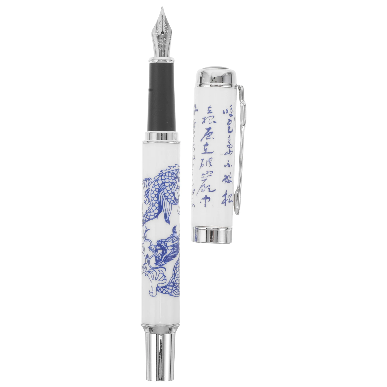 قلم حبر من البورسلين الأزرق والأبيض من الفولاذ المقاوم للصدأ للكتابة السلسة لقلم الخط للمكتب والمدرسة والمجلات الفنية #2