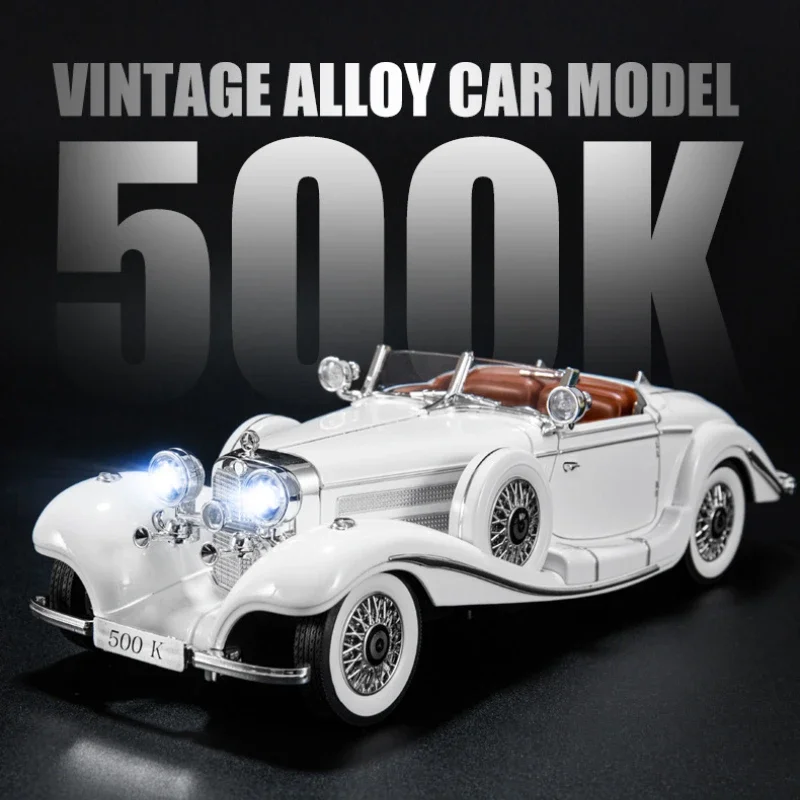 500K Vintage Car Model with Sound and Light Simulation 1:18 Benz Collection Miniature Voiture Children Boy Diecast Toy Vehicle