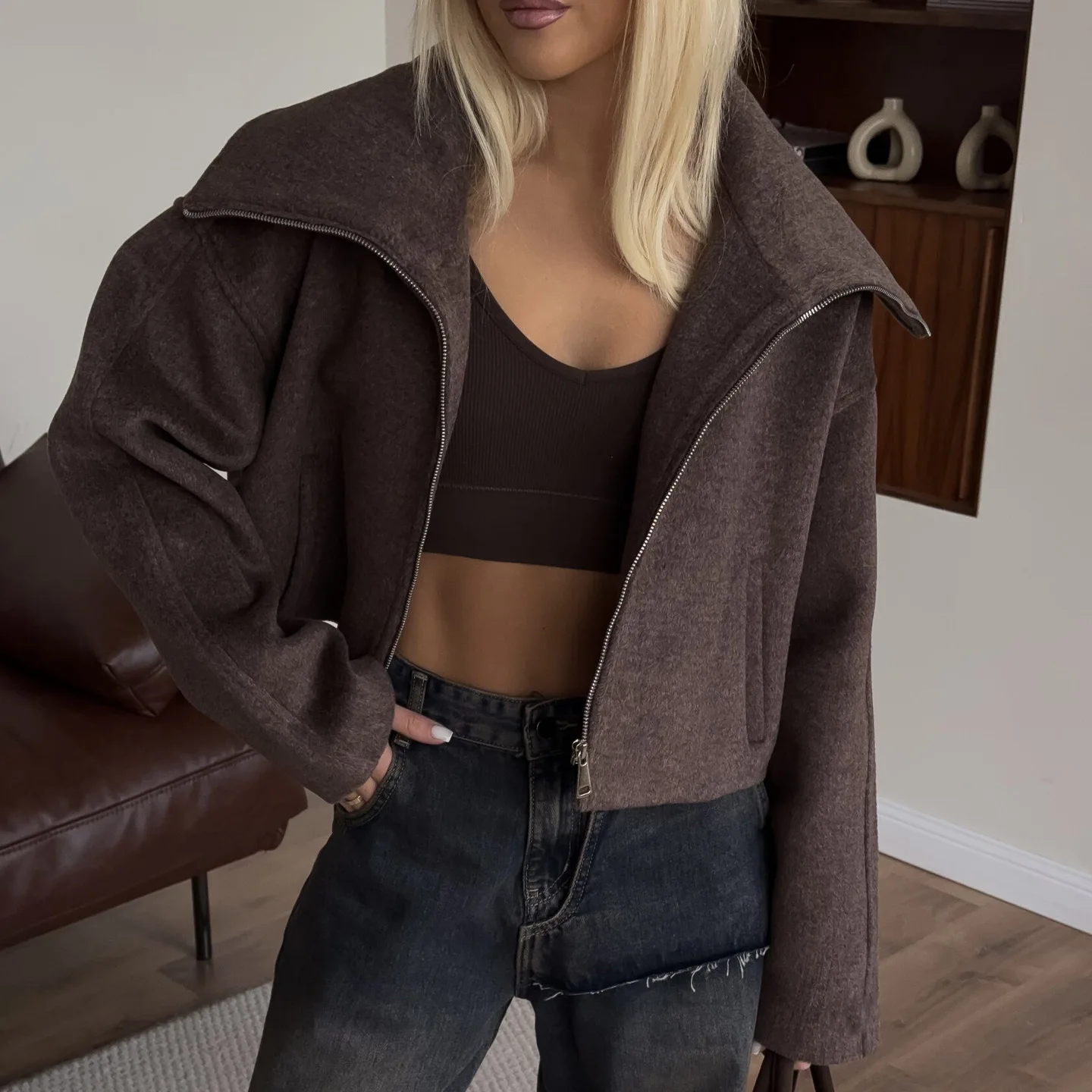 

Loose Casual Women's Jacket Autumn Winter Turn-down Collar Top Street Style Female Outerwear Export Independent Station