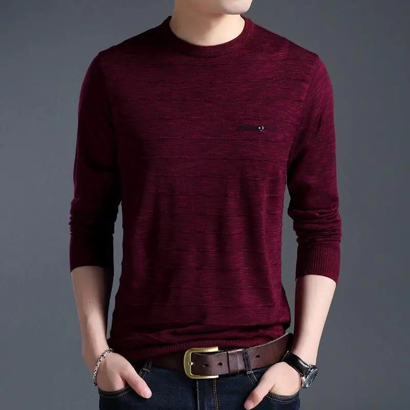 Fashion Men Slim Basic T-Shirts Spring Autumn New Male Clothes Knitted Bottoming Pullover O-Neck Thin Long Sleeve Casual Tops