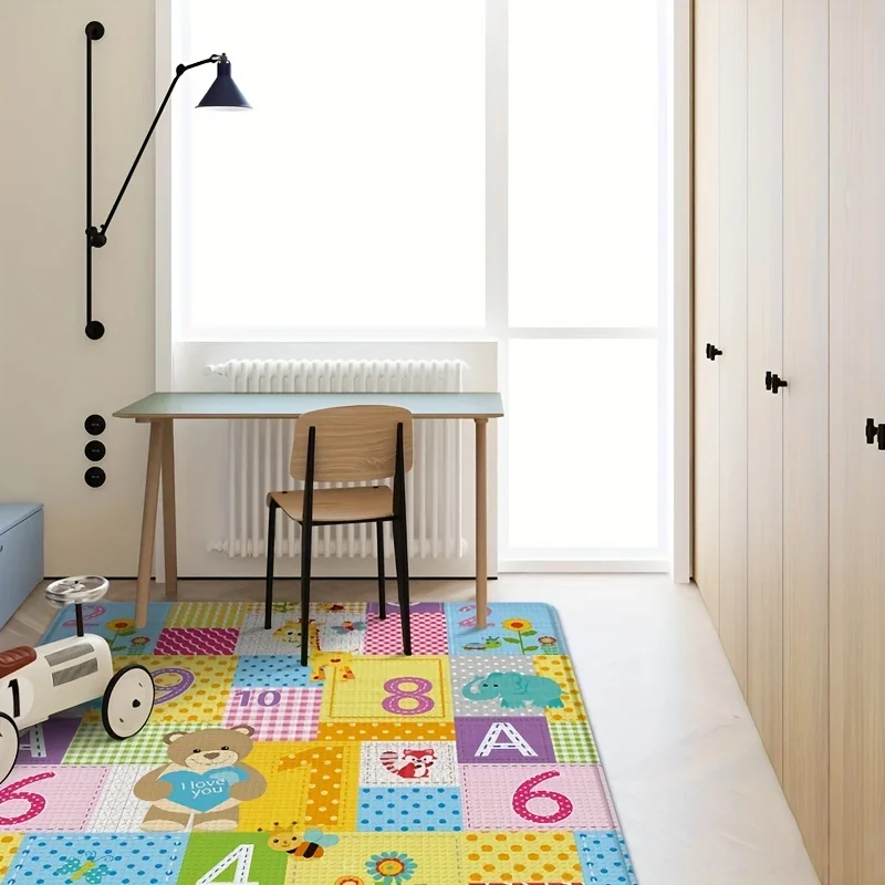 Baby Play Mat Double Sided Foldable Cartoon Pattern Crawling Mat Waterproof Non Slip Indoor Educational Activity Foam Flooring