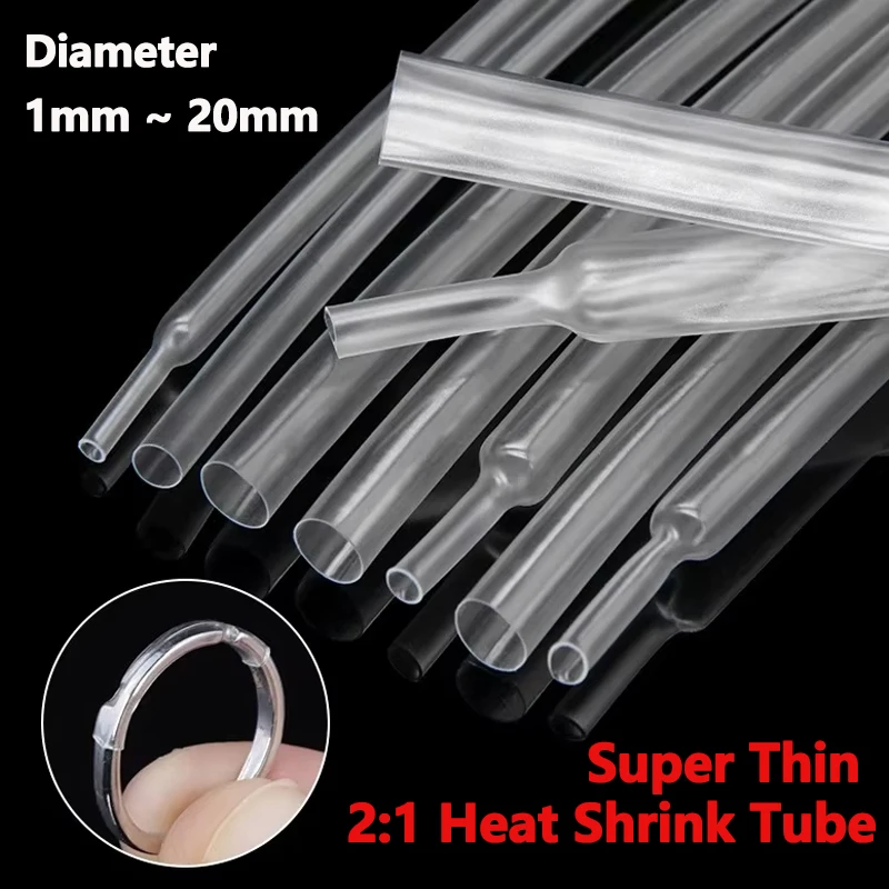 3-10m Super Thin Heat Shrink Tube Clear 1mm ~ 20mm Flexible Earphone Line Heat Shrinkable Tube Audio Cable Sleeve Wrap Sheath