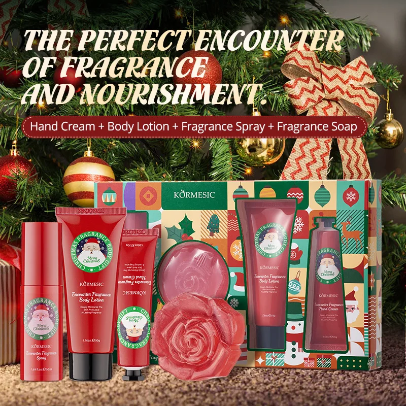 صندوق هدايا عيد الميلاد الكامل الفاخر، مجموعة العناية باليدين والجسم 4 في 1 بما في ذلك المرطب ولوشن الجسم والرش وبار الصابون #1