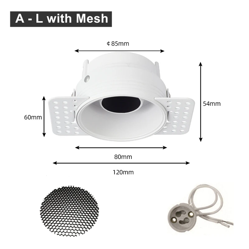DL013 Trimless Pleisterwerk LED Downlight Beugel Verstelbare Inbouw Plafondspot Frame Socket GU10/MR16 Lamphouder Fitting