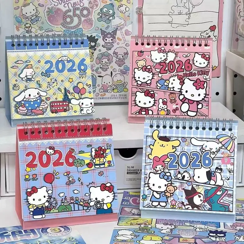 2026 Nuovo calendario comico Hellokitty Cinnamoroll - Simpatico cartone animato Graffiti Calendario da tavolo per ufficio e studenti Regalo di Capodanno