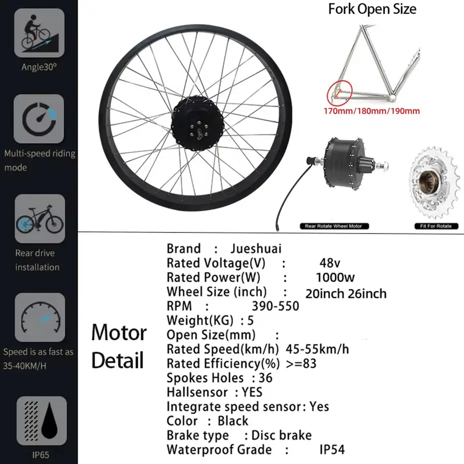 48V 1000W Fat Tire E-Bike Conversion Kit