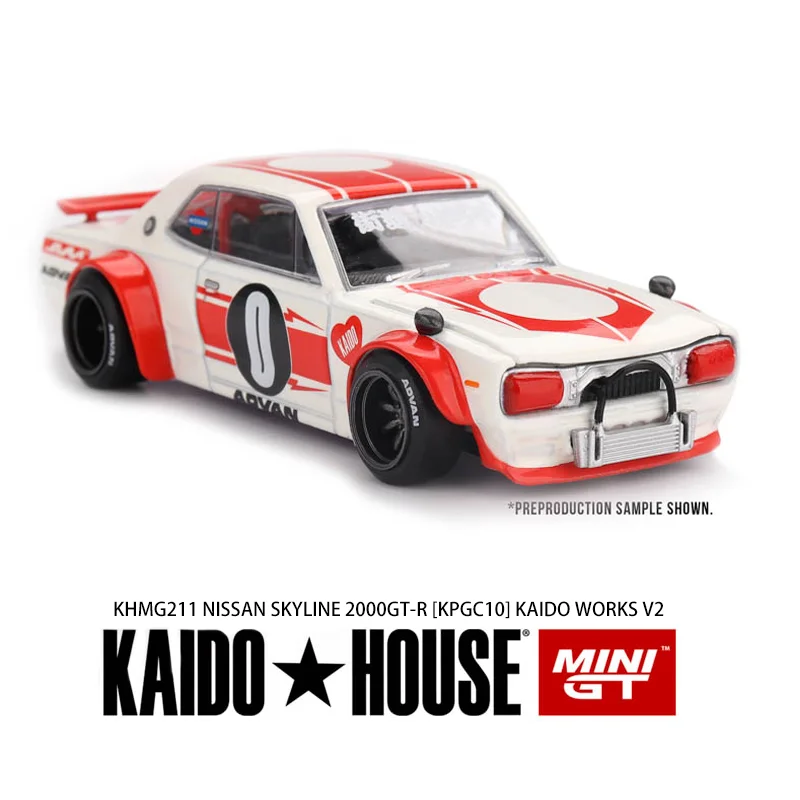 Kaido House + MINI GT 1/64 Nissan Skyline 2000GT-R (KPGC10) Kaido Works V2 غطاء محرك السيارة يمكن فتحه سبيكة نموذج سيارة هدية #4