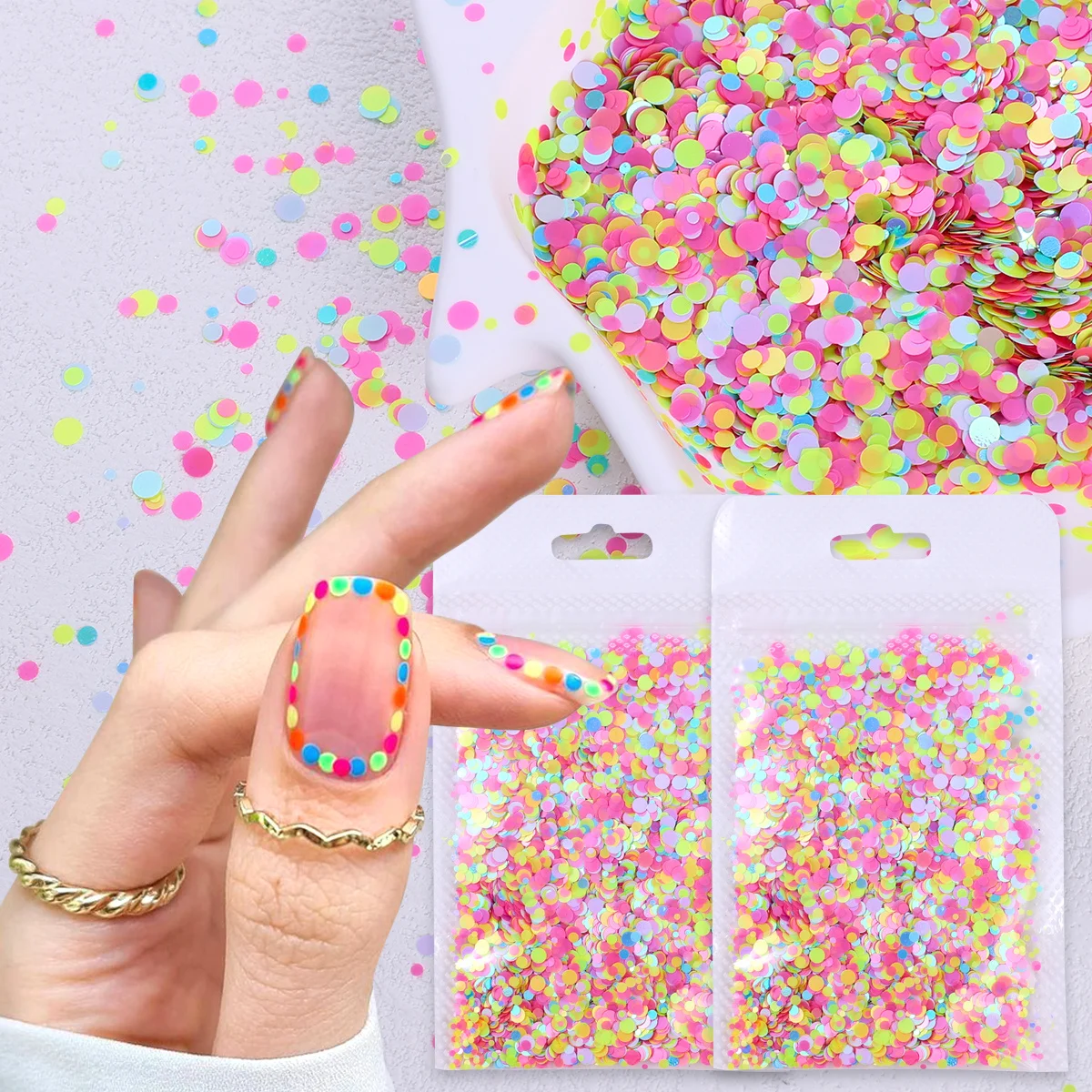 1/2 Bag Neon Polka Dots Nail Art Sequins Colorful Round Bubble Shape Neon Slice Spangles Y2K Style Manicure Decor Glitter Flake