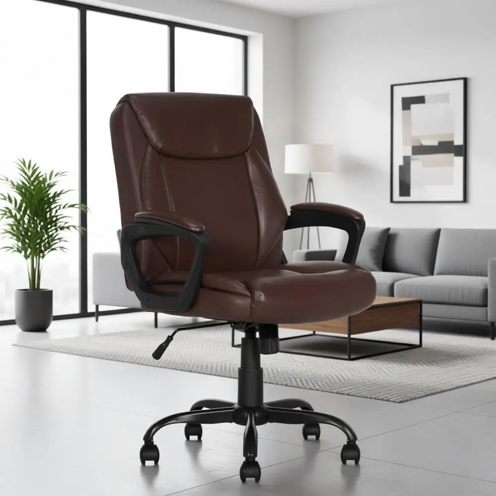 

Ergonomic Padded Back Swivel Office Chair with Adjustable Height and Armrests, Brown