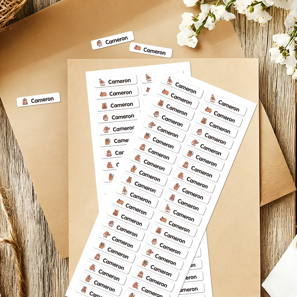 Personalized Capybara Waterproof Labels For Kids Custom Name Tags Stickers Multilingual School Essentials Office Diy Crafts Tags