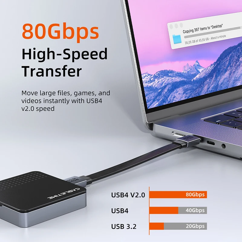 CABLETIME 240W USB4 Cable Portable Keychain Short 80Gbps 8K60Hz USB C Cable Mini Size Cable for HUAWEI iPad iPhone 17 Pro SSD