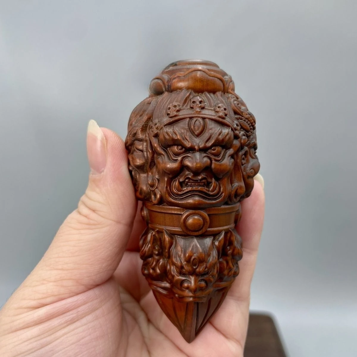 Hand Carved Wood Vajra pestle Statue Figurine Desktop Ornaments Home Decoration