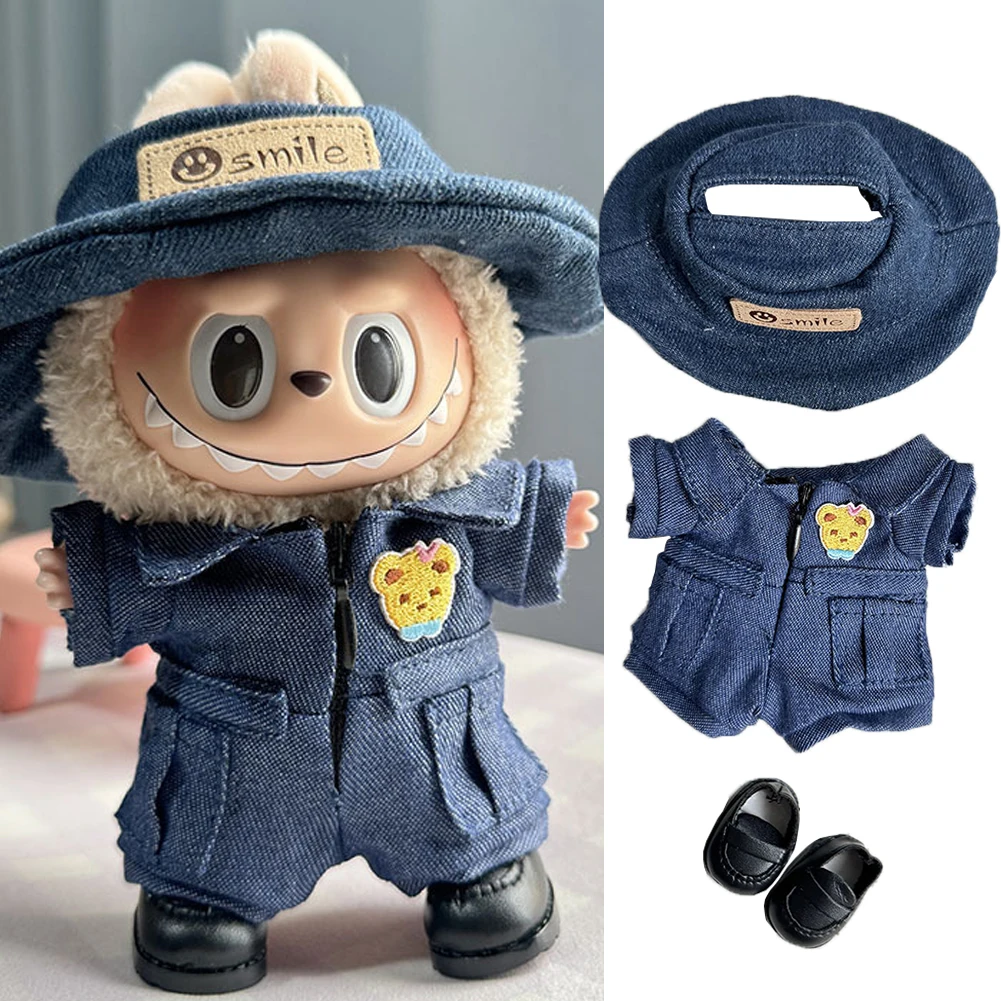 Labubu Denim Jumpsuit Overalls for 1st and 2nd Gen Dolls Trendy Workwear Style