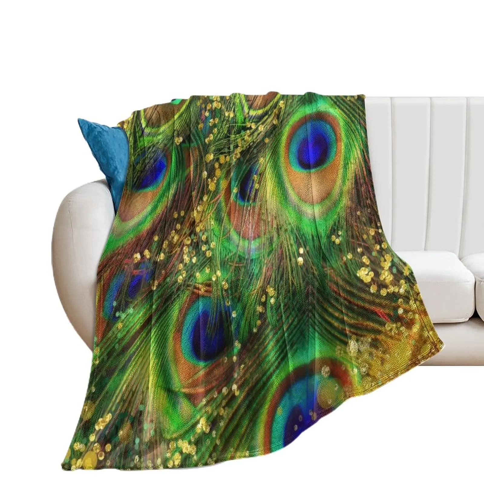 Fantasy Peacock Feathers laden with gold Throw Blanket blankets and throws christmas decoration For Sofa Thin Thins Blankets