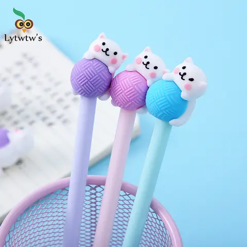 3 Pcs 귀여운 크리 에이 티브 고양이 젤 펜 만화 Kawaii 편지지 달콤한 예쁜 사랑스러운 만화 핸들 Best5