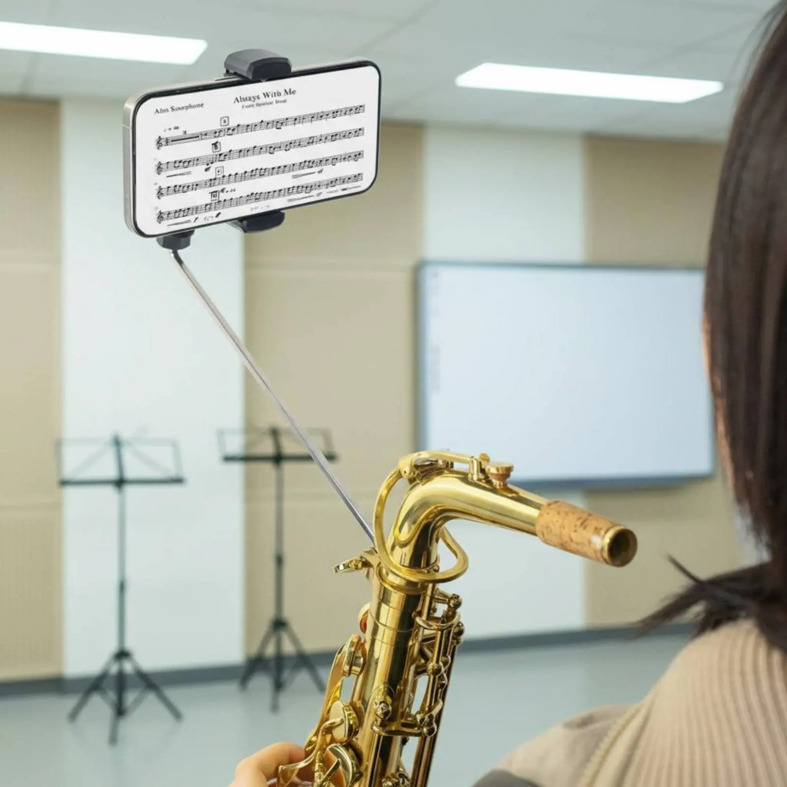 Saxophone Phone Holder 360° Rotatable Alto Baritone Saxophone Phone Holder Alto Sax Lyre Mount Lightweight Wide Compatibility