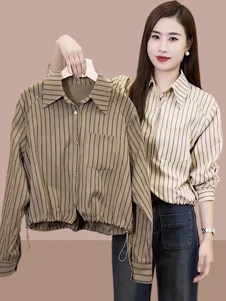 Fashionable Long Sleeve Women's Shirt Spring 2026 New Design Belly Cover Short Top Elegant Quality Button up Workwear