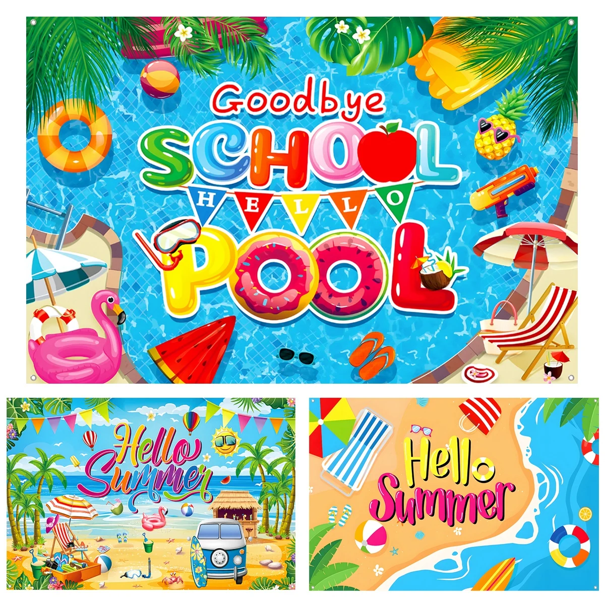 Hello Summer Beach Coconut Tree Background Cloth Seaside Tropical Hawaiian Luau Baby Birthday Holiday Party Photography Backdrop