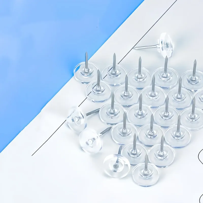 Easy Push Sharp Pin Clear Flat Thumb Tacks 121 pcs, perfect for Photo Picture Pinning, Compact Discrete Design