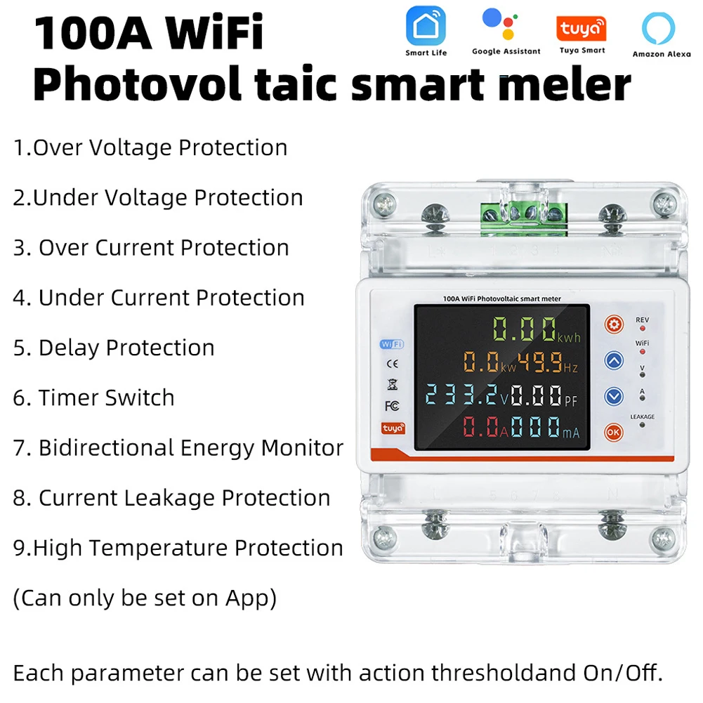 Tuya WiFi Smart Bidirectional Energy Meter Intelligent Circuit Breaker Automatic Recloser Switch APP Control Work with Google