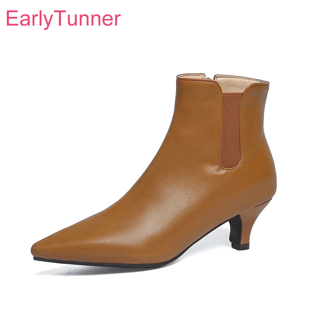 

New Winter Elegant Brown Apricot Women Ankle Boots Fashion 2 Inch Med Heel Lady Dress Shoes Plus Small Big Size 32 10 43 45 48