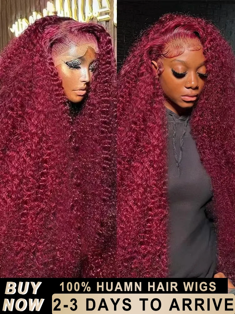

40 44 Inch Colored Burgundy 99J Deep Wave 13x5 13x6 HD Lace Frontal Wig 220 Density Front Brazilian Human Hair Kinky Curly Wigs