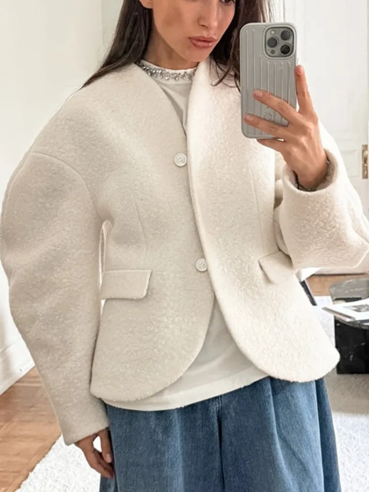 

Новая осенне-зимняя повседневная женская куртка с длинным рукавом, элегантная офисная женская теплая свободная верхняя одежда, модный короткий твидовый кардиган