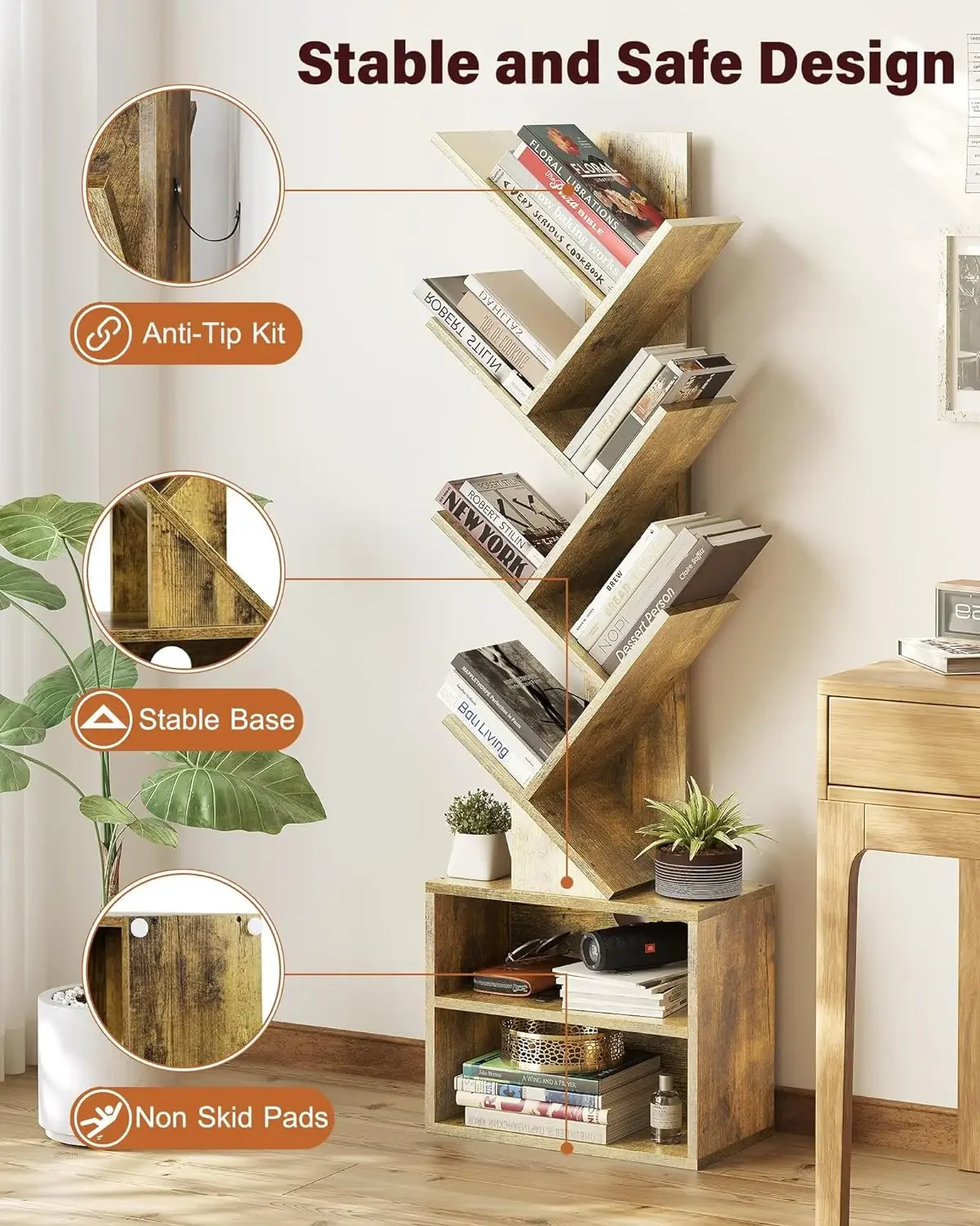 ## Modern Luxury Free Standing Child Storage Cabinet OEM MDF Tree Office Wall Modular Cube Bookshelf Bookcase Shelf Living Room#