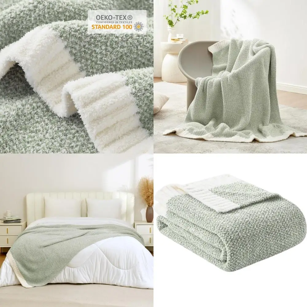 

Уютное вязаное одеяло Sage Green, двустороннее, мягкое и теплое, 60x80 для дивана, кровати, на открытом воздухе