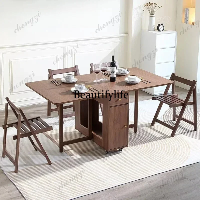 YL Extendable Drop Leaf Folding Dining Table with 2 Drawers and 4 Wheels for Living Room,Kitchen Farmhouse Space Saving Table
